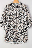 Leopard Print Buttoned 3/4 Sleeve Loose Fit Shirt - Trendsi - Flyclothing LLC
