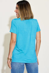 Basic Bae Full Size V-Neck High-Low T-Shirt - Trendsi - Flyclothing LLC
