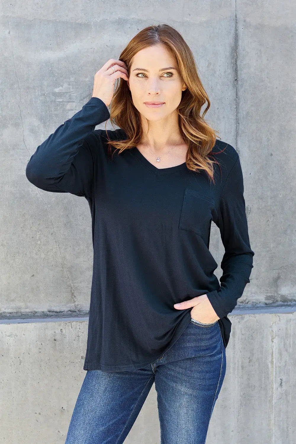 Basic Bae Full Size V-Neck Long Sleeve Top - ShopBasicbae - Flyclothing LLC