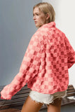 Double Take Checkered Long Sleeve Fuzzy Jacket - Trendsi