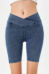 Basic Bae Asymmetrical Waist Denim Shorts with Pockets - Trendsi - Flyclothing LLC