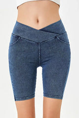 Basic Bae Asymmetrical Waist Denim Shorts with Pockets - ShopBasicbae - Flyclothing LLC