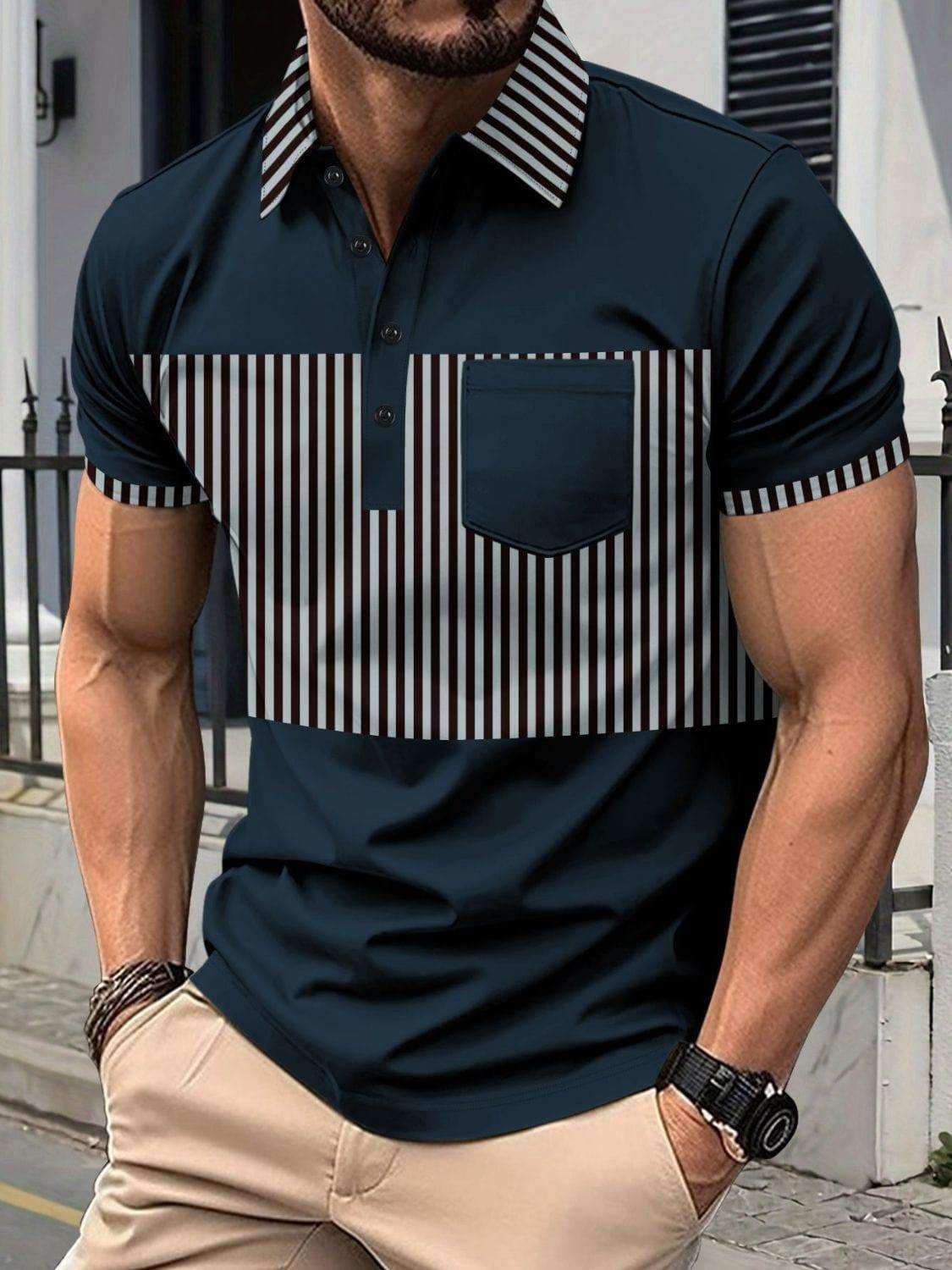 Men's Full Size Collared Contrast Striped Polo Plus Size - Trendsi - Flyclothing LLC