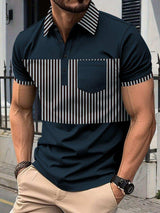 Men's Full Size Collared Contrast Striped Polo Plus Size - Trendsi - Flyclothing LLC