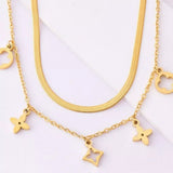 18K Gold-Plated Double Layered Charm Necklace - Trendsi - Flyclothing LLC