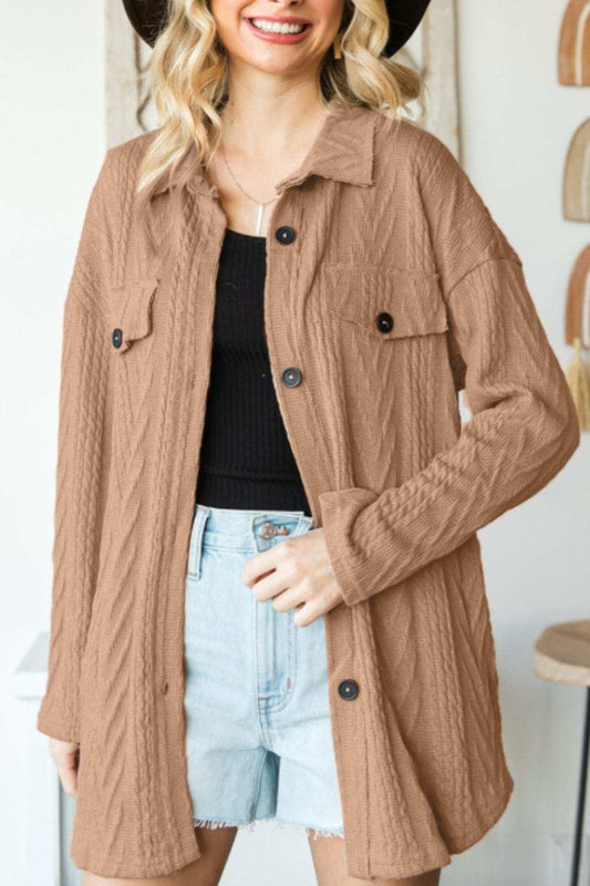 Button Up Drop Shoulder Jacket - Trendsi - Flyclothing LLC