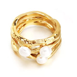 Synthetic Pearl 18K Gold-Plated Copper Ring - Trendsi - Flyclothing LLC