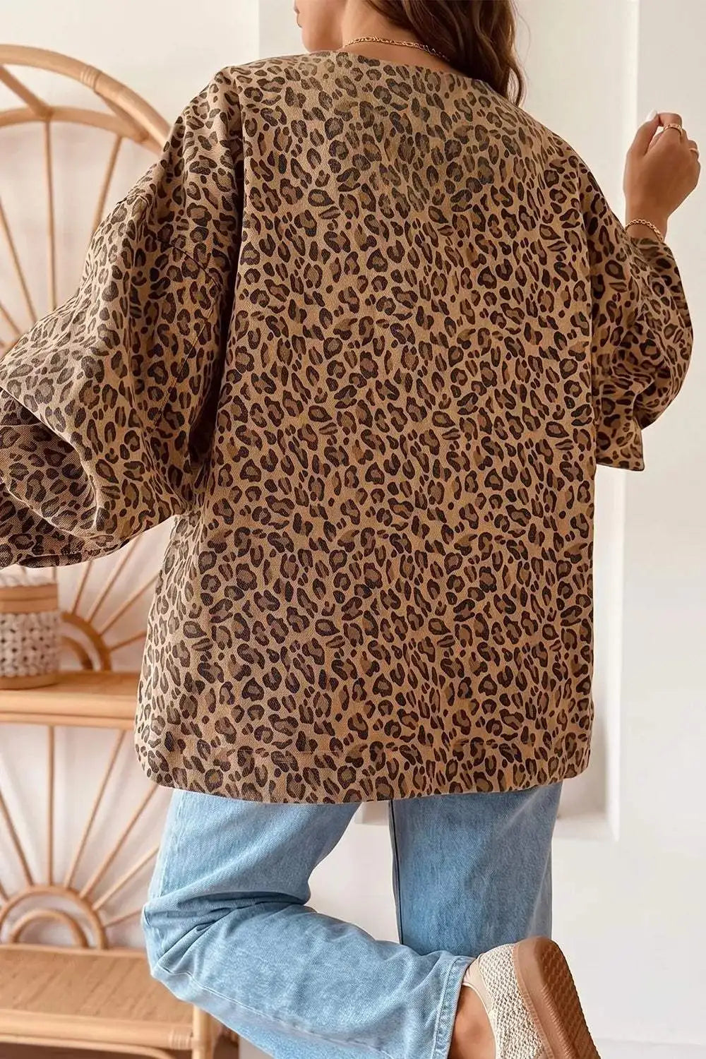 Leopard Print Denim Jacket - Trendsi - Flyclothing LLC