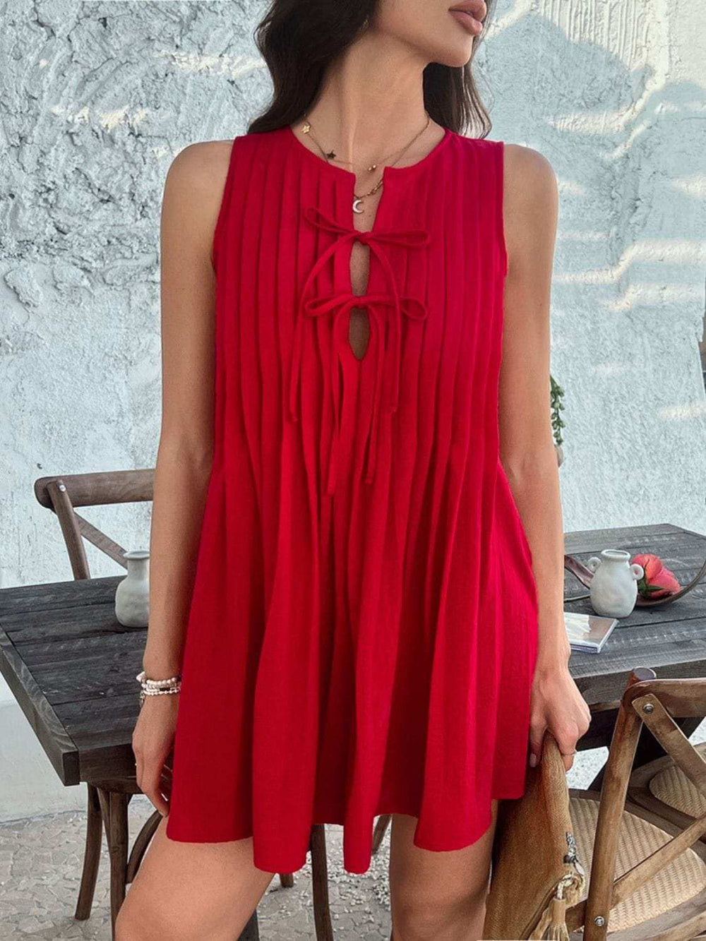 Devine Pleated Sleeveless Mini Dress - Trendsi - Flyclothing LLC