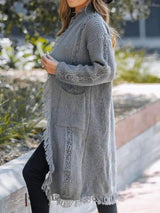 Fringe Open Front Long Sleeve Cardigan - Trendsi - Flyclothing LLC