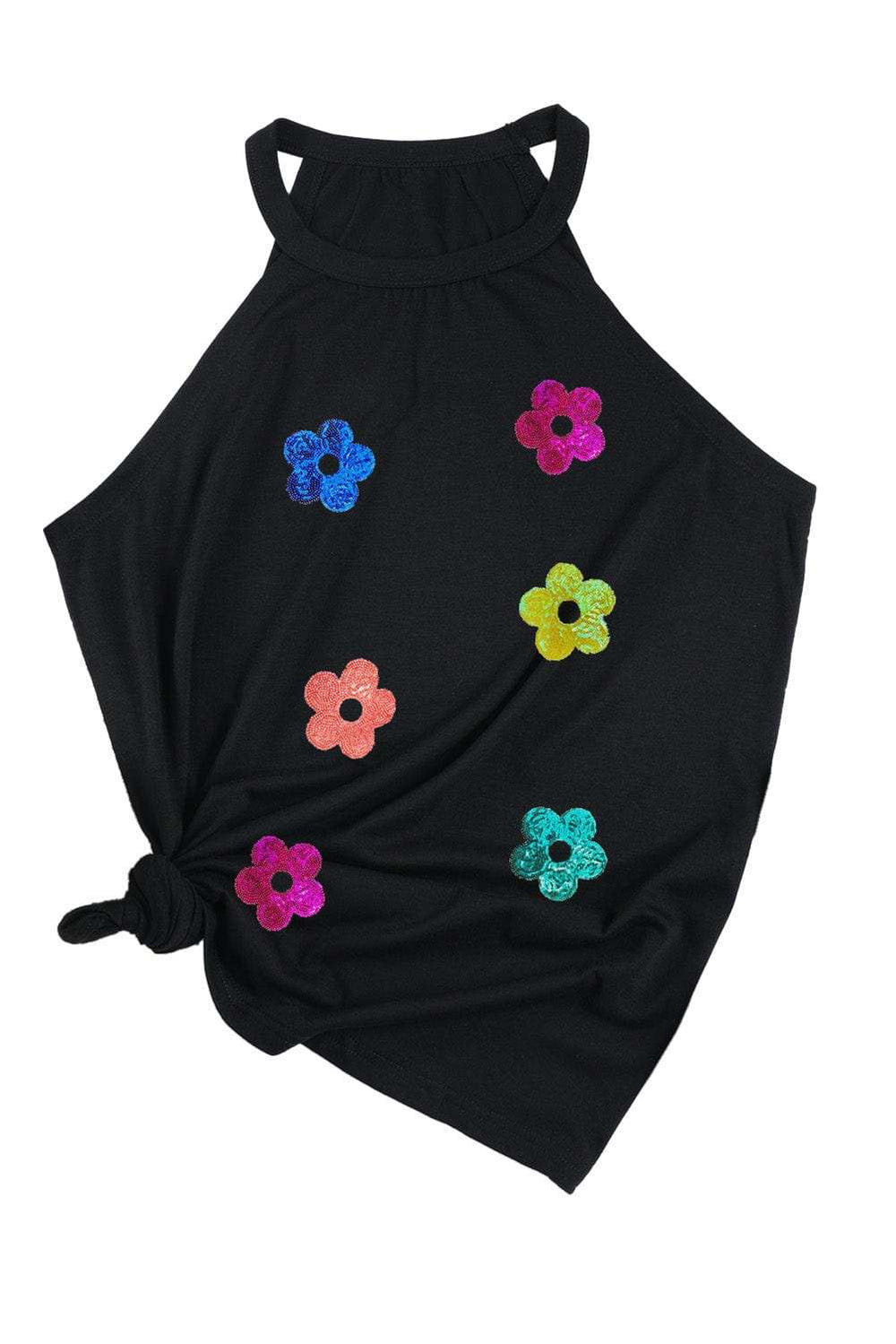 Sequin Flower Round Neck Tank - Trendsi - Flyclothing LLC