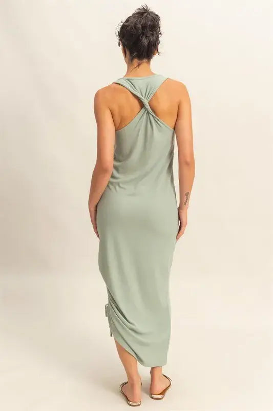 HYFVE Scoop Neck Side Tie Detail Midi Dress - Trendsi - Flyclothing LLC
