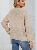 Eyelet V-Neck Long Sleeve Sweater - Trendsi - Flyclothing LLC