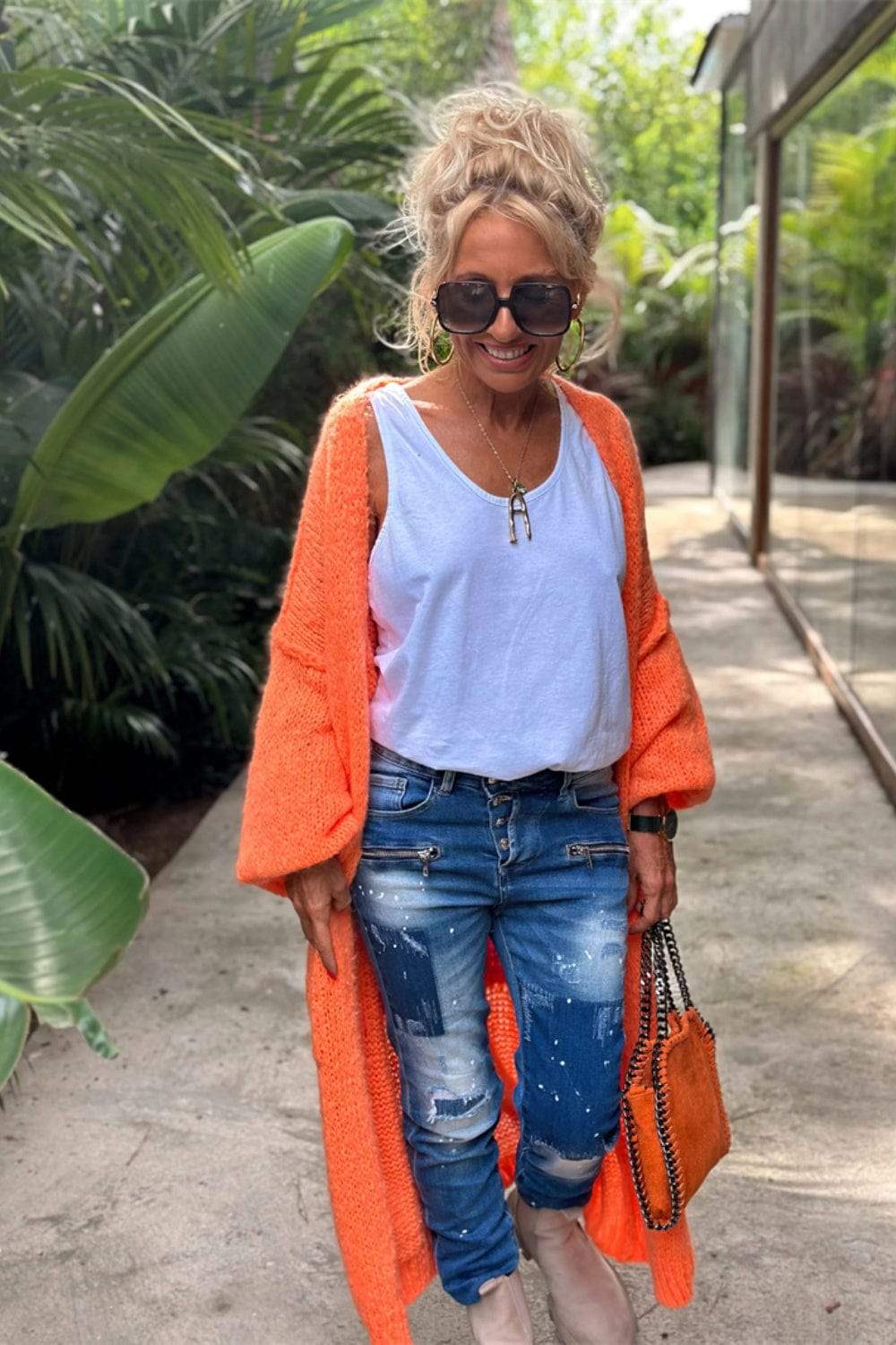 Letter Dropped Shoulder Long Sleeve Cardigan - Trendsi - Flyclothing LLC