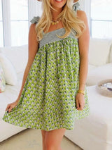 Printed Square Neck Tie Shoulder Mini Dress - Trendsi - Flyclothing LLC