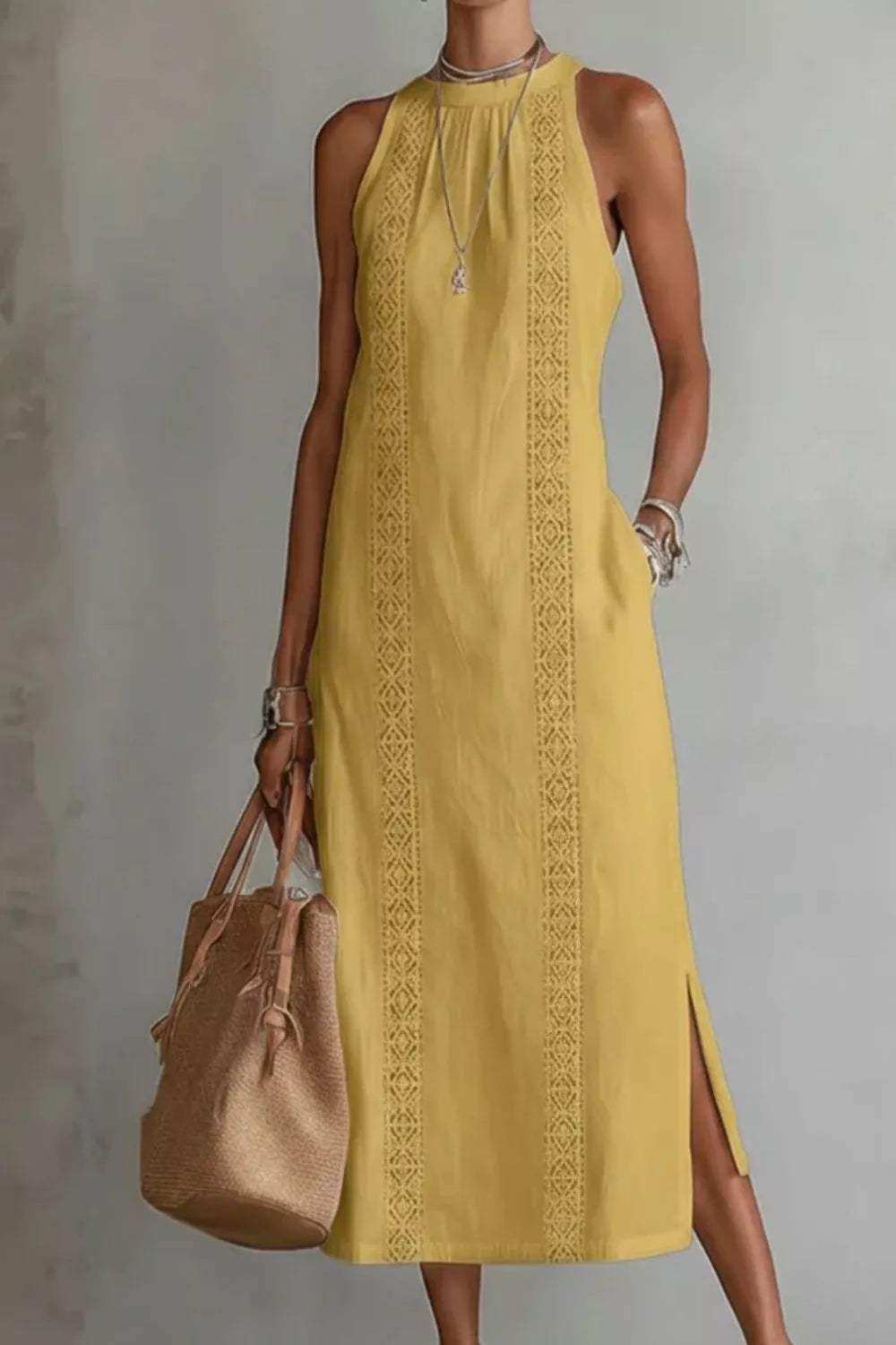 Sleeveless Side Slit Dress with Pockets - Trendsi - Flyclothing LLC