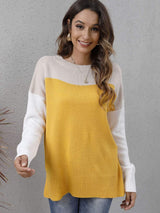 Color Block Round Neck Sweater - Trendsi - Flyclothing LLC
