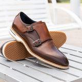 55-103-BRN LEGERRA Hand Burnished Italian Calfskin Monkstrap, Brown - Zelli Italia - Flyclothing LLC