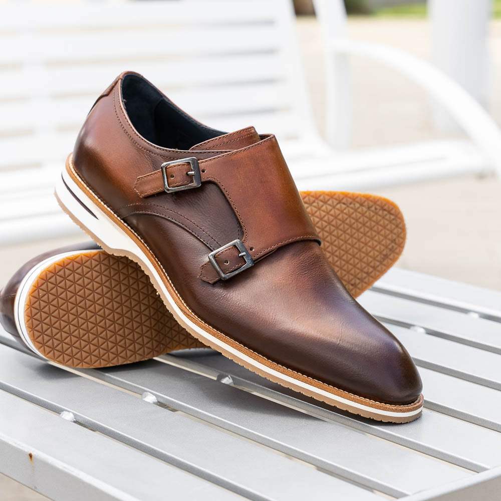 55-103-BRN LEGERRA Hand Burnished Italian Calfskin Monkstrap, Brown - Zelli Italia - Flyclothing LLC