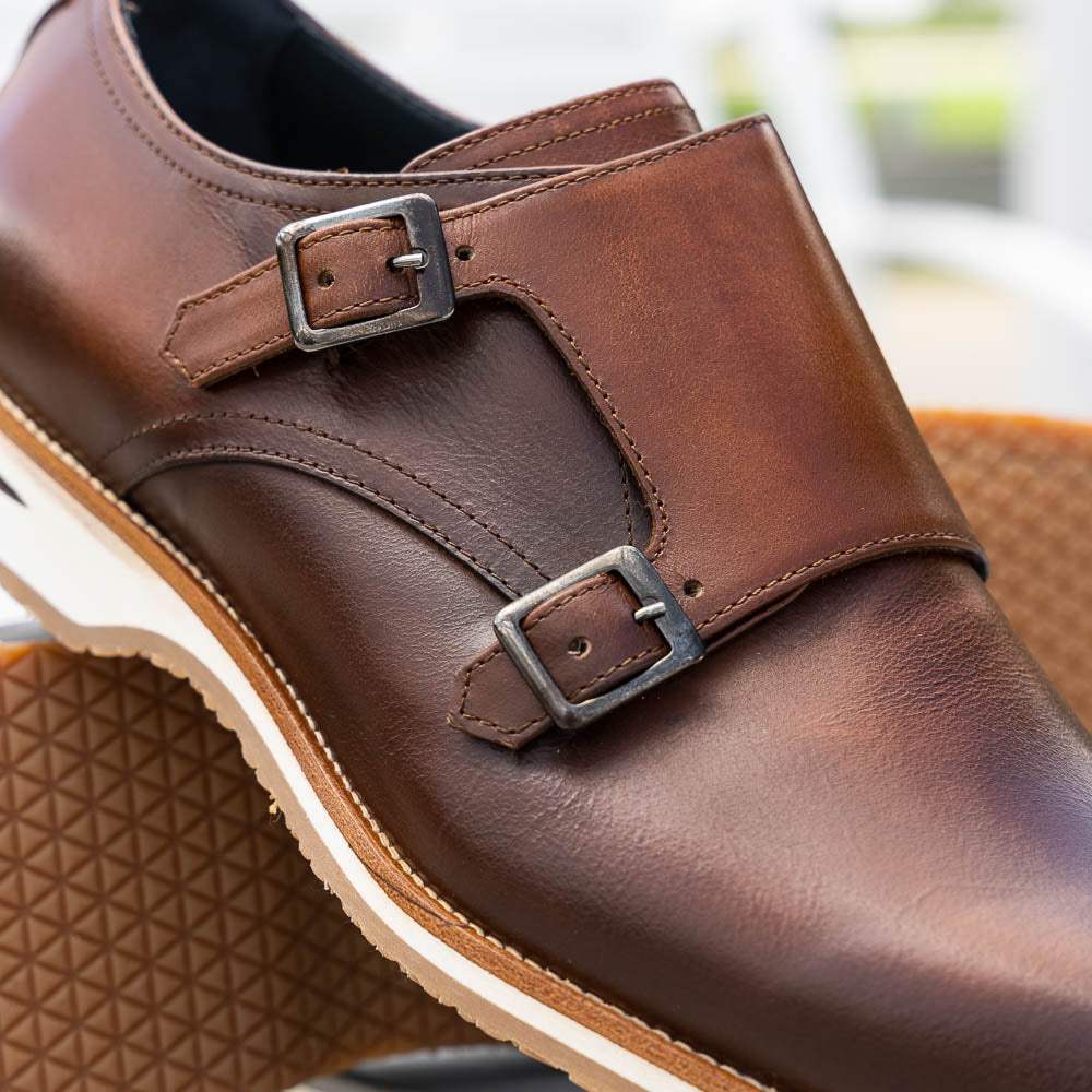 55-103-BRN LEGERRA Hand Burnished Italian Calfskin Monkstrap, Brown - Zelli Italia - Flyclothing LLC
