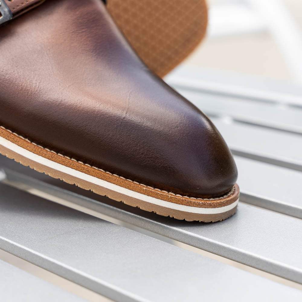 55-103-BRN LEGERRA Hand Burnished Italian Calfskin Monkstrap, Brown - Zelli Italia - Flyclothing LLC