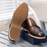 55-103-BRN LEGERRA Hand Burnished Italian Calfskin Monkstrap, Brown - Zelli Italia - Flyclothing LLC