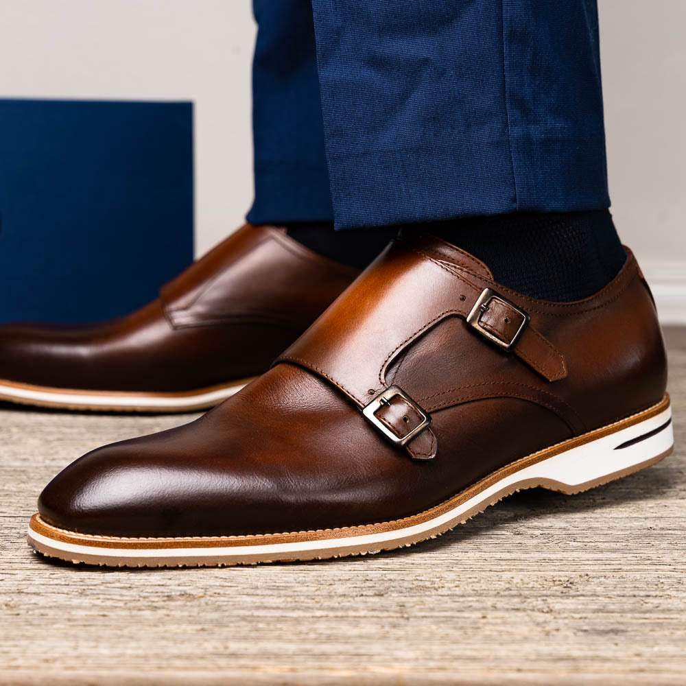 55-103-BRN LEGERRA Hand Burnished Italian Calfskin Monkstrap, Brown - Zelli Italia - Flyclothing LLC