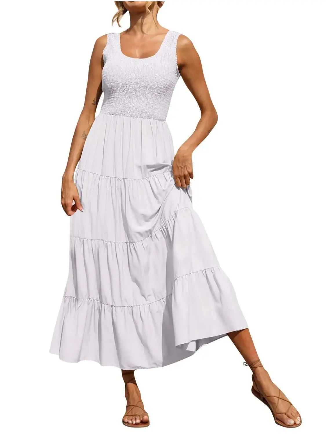 Tiered Smocked Wide Strap Dress - Trendsi - Flyclothing LLC