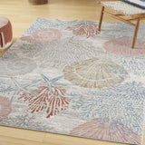 5' X 7' Blue Blush And Gray Seashell and Coral Area Rug - HomeRoots - Flyclothing LLC