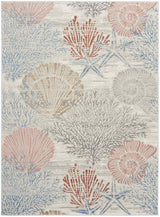 5' X 7' Blue Blush And Gray Seashell and Coral Area Rug - HomeRoots - Flyclothing LLC