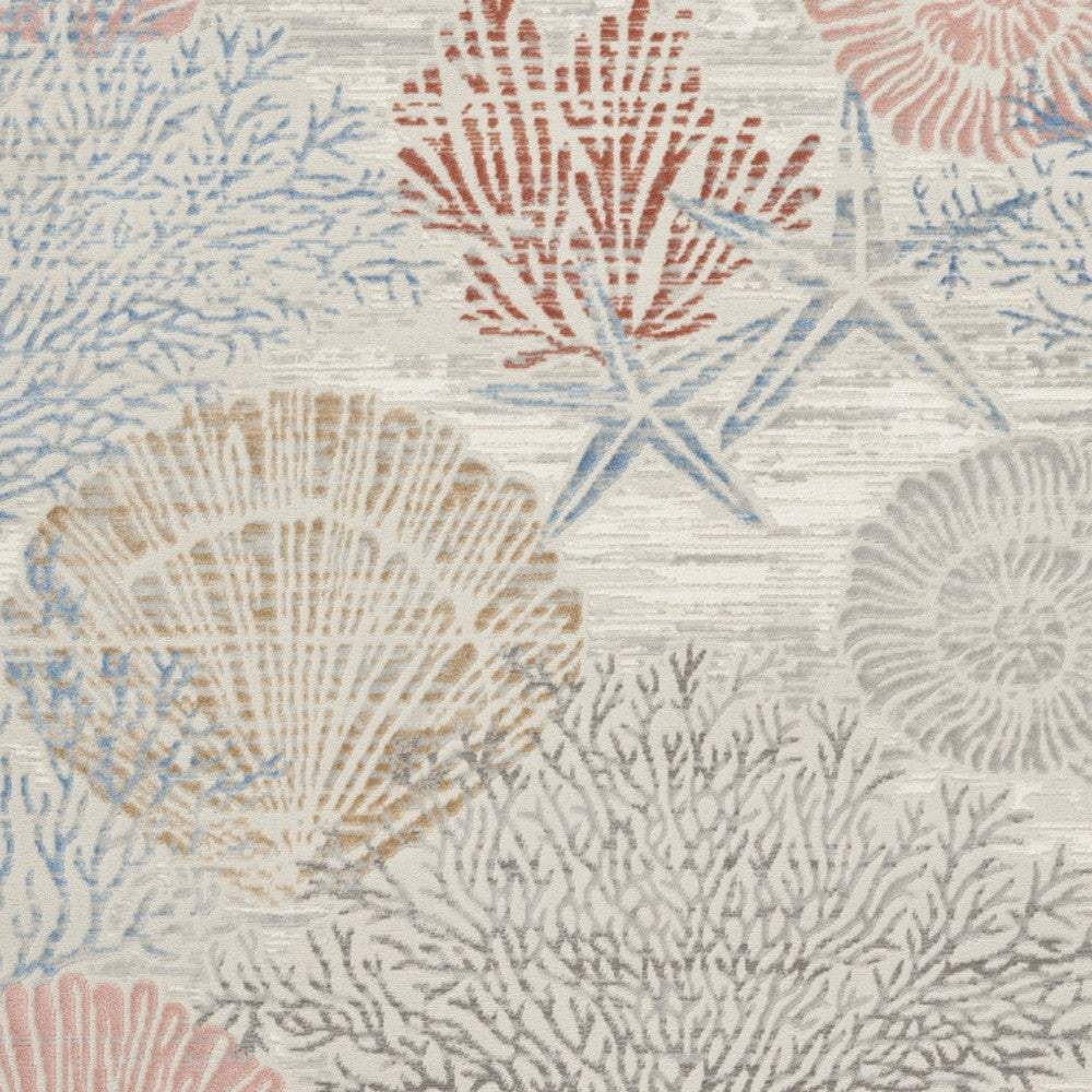 5' X 7' Blue Blush And Gray Seashell and Coral Area Rug - HomeRoots - Flyclothing LLC