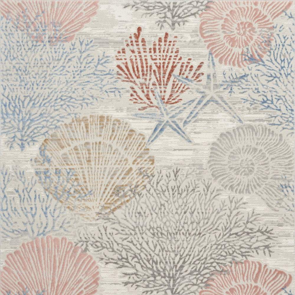 5' X 7' Blue Blush And Gray Seashell and Coral Area Rug - HomeRoots - Flyclothing LLC