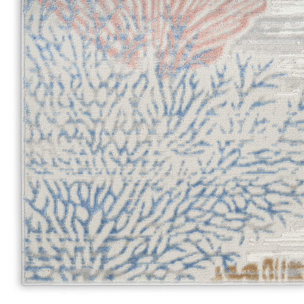 6' X 9' Blue Blush And Gray Seashell and Coral Area Rug - HomeRoots - Flyclothing LLC
