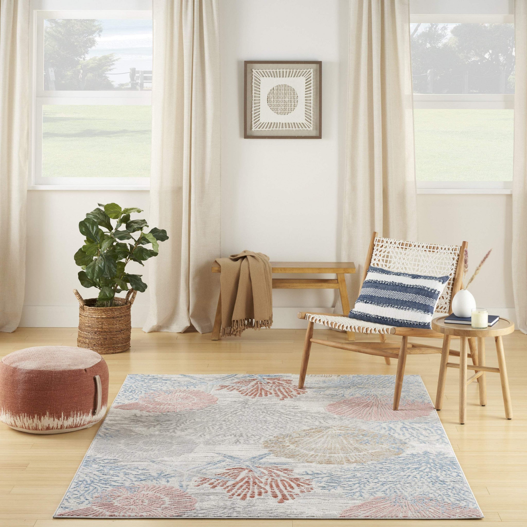 6' X 9' Blue Blush And Gray Seashell and Coral Area Rug - HomeRoots - Flyclothing LLC