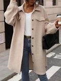 Button Up Drop Shoulder Sherpa Coat - Trendsi