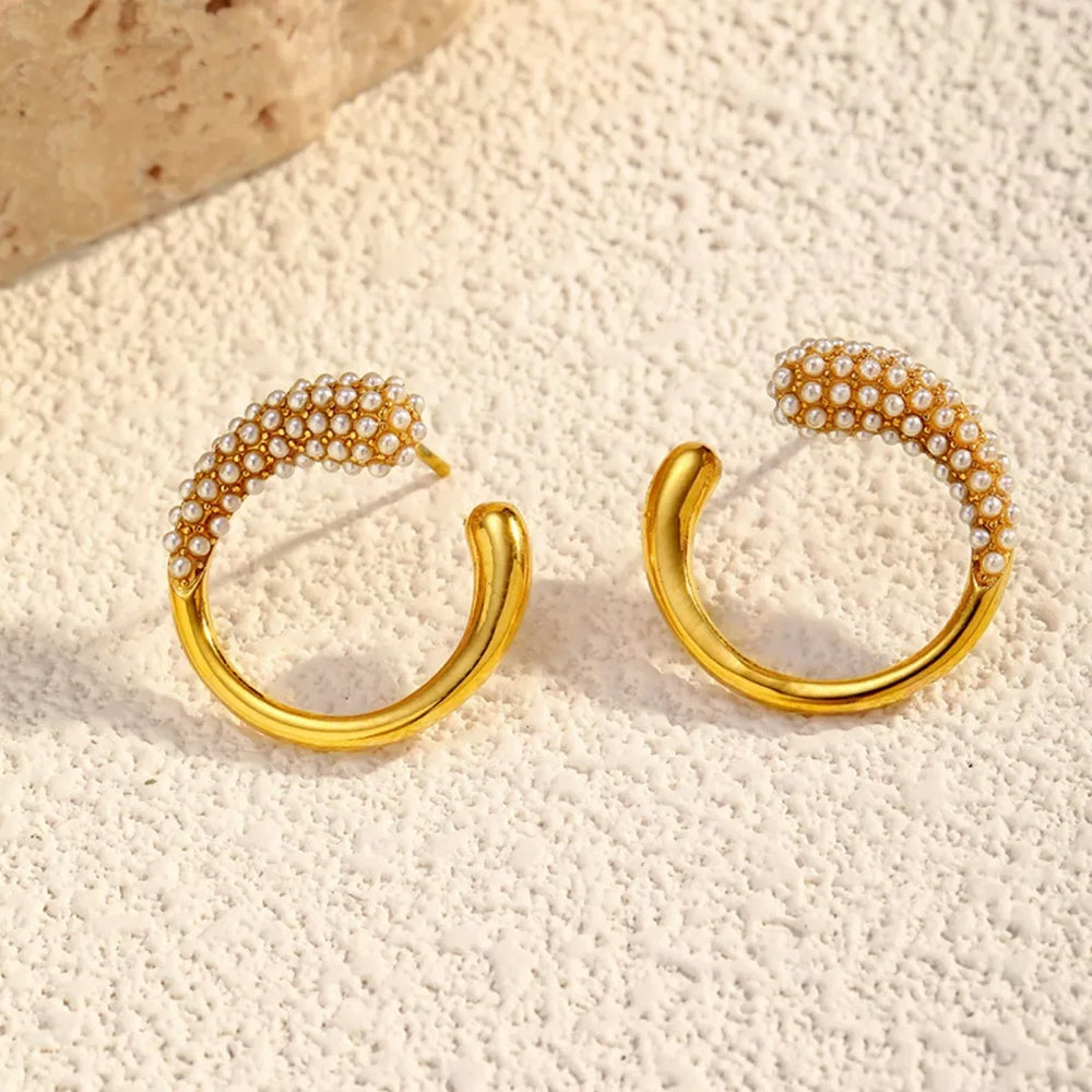 Pearl-Accented C-Hoop Earrings - Trendsi - Flyclothing LLC