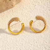 Pearl-Accented C-Hoop Earrings - Trendsi - Flyclothing LLC