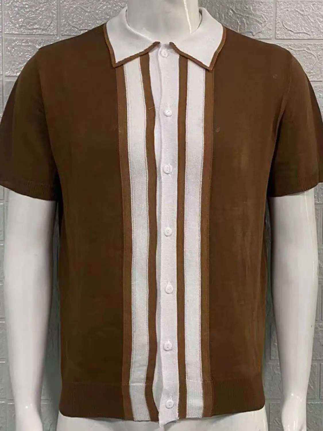 Men's Collared Neck Striped Contrast Knit Polo - Trendsi - Flyclothing LLC