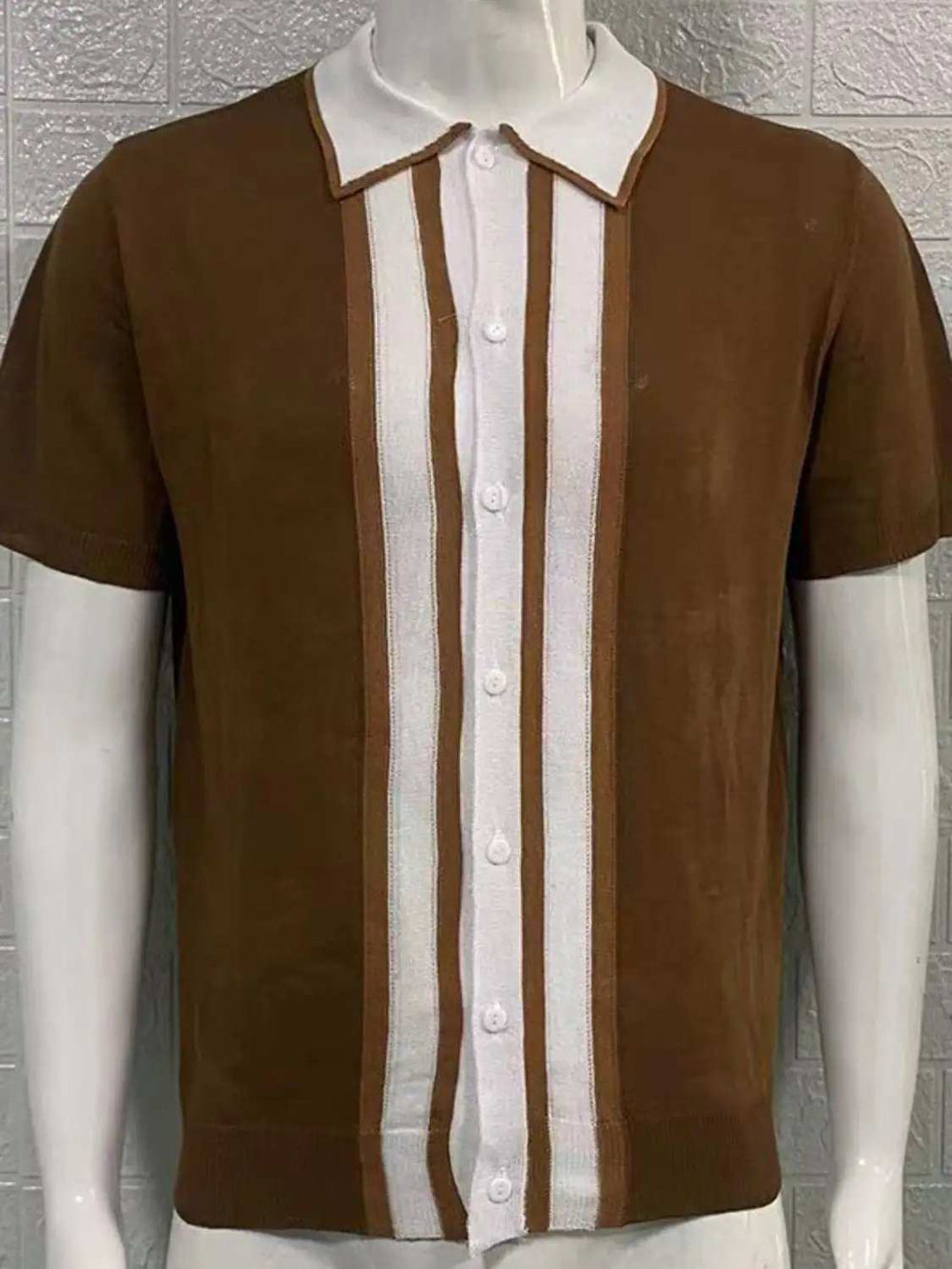 Men's Collared Neck Striped Contrast Knit Polo - Trendsi - Flyclothing LLC