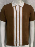 Men's Collared Neck Striped Contrast Knit Polo - Trendsi