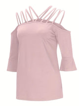 Full Size Cold Shoulder Three-Quarter Sleeve Blouse - Trendsi - Flyclothing LLC
