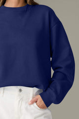 Round Neck Long Sleeve Sweatshirt - Trendsi - Flyclothing LLC