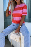 Color Block Round Neck Half Sleeve Top - Trendsi