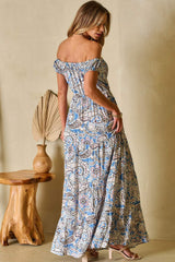 Printed Off-Shouder Short Sleeve Dress - Trendsi - Flyclothing LLC