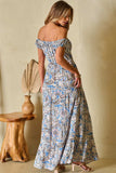 Printed Off-Shouder Short Sleeve Dress - Trendsi - Flyclothing LLC