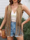 Fringe Open Front Vest Coat - Trendsi