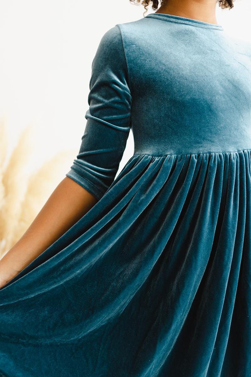 Denim Blue Velvet Twirl Dress - Mila & Rose ®