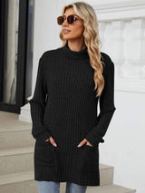 Ribbed Mock Neck Long Sleeve T-Shirt - Trendsi - Flyclothing LLC