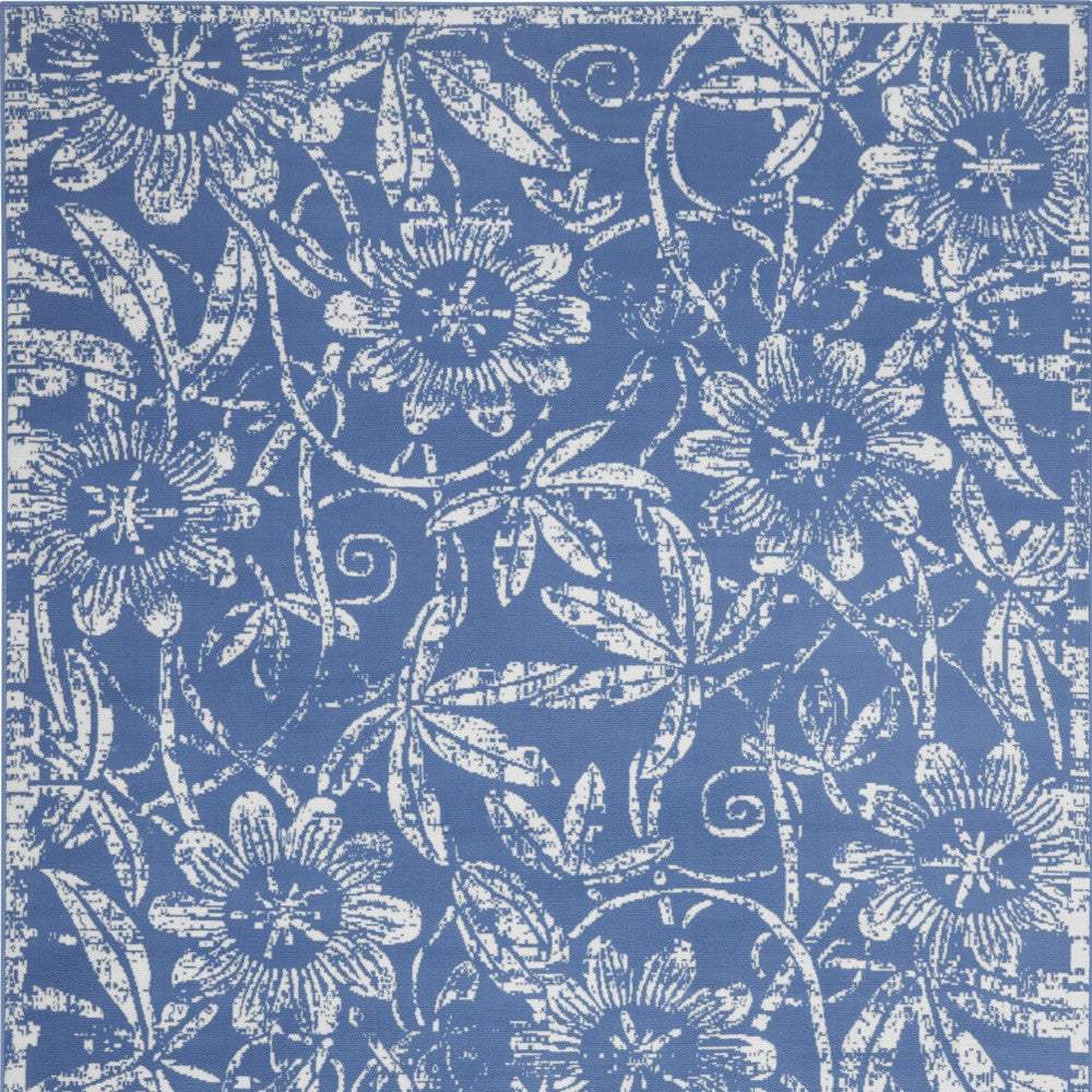 8' X 10' Blue And Ivory Floral Distressed Area Rug - HomeRoots - Flyclothing LLC