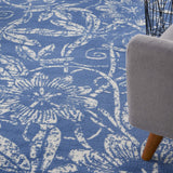 8' X 10' Blue And Ivory Floral Distressed Area Rug - HomeRoots - Flyclothing LLC